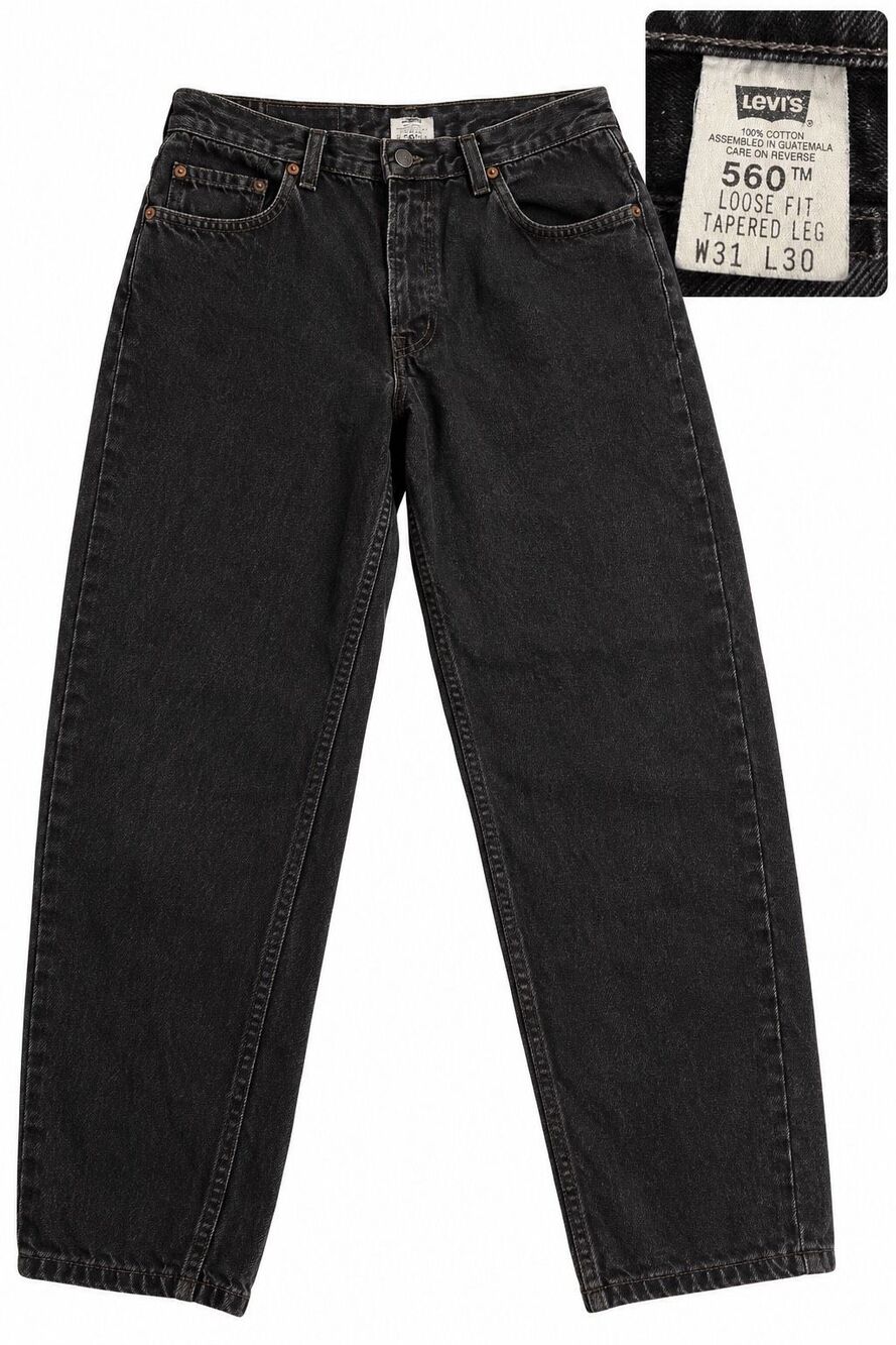 Levi’s 560 Men’s Loose Fit Tapered Leg Vintage Black Denim Jeans Size 31 X 30